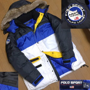 激レア 美品 POLO SPORT ポロスポーツ ラルフローレン 90s ヴィンテージ ARCTIC CHALLENGE 極暖 フードファー ダウンジャケット メンズ XL 