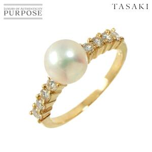 タサキ TASAKI 9号 リング アコヤ真珠 6.9mm ダイヤ 0.28ct K18 YG イエローゴールド 750 パール 指輪 Akoya pearl Ring 90237875