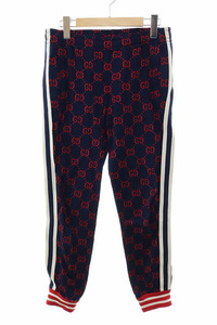 グッチ GUCCI 18SS GG ジャガード ジョギング パンツ SIZE S 496920-X9L13 ジョガー サイドライン 裾リブ GG柄 総柄 ネイビー ☆AA★250105