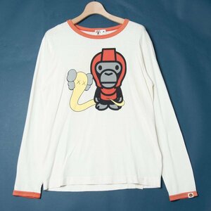 メール便◯ A BATHING APE BAPE BABY MILO アベイシングエイプ サイズM 長袖 クルーネック Tシャツ プリント アイボリー系 メンズ トップス