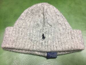 2411ポロ ラルフローレンPOLO RalphLaurenポロ刺繍ラムウールWOOL混ニットCAPキャップ帽子ワッチMIXミックスGREYライトグレー灰色