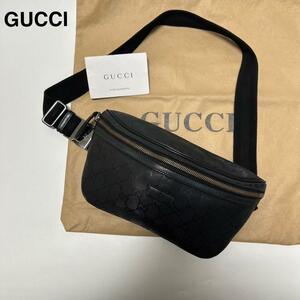 f53【美品】グッチ　GUCCI GGインプリメ　レザー　ブラック　黒　ウエストバッグ　ボディバッグ　ショルダーバッグ　233269