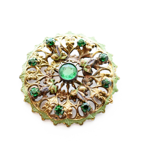 Vintage 1940’s　green rhinestone round brooch