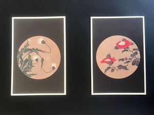 【伊藤若冲】絵柄6種「若冲画譜（薊（あざみ）と椿）」印刷物 絵 額 若冲 動植綵絵 木製額装44.1×33.8cm 絵柄違い有 アートフレーム