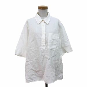 B387 MARGARET HOWELL マーガレットハウエル リネン 100% リネンシャツ シャツ ブラウス トップス 七分袖 麻 オフホワイト F 日本製