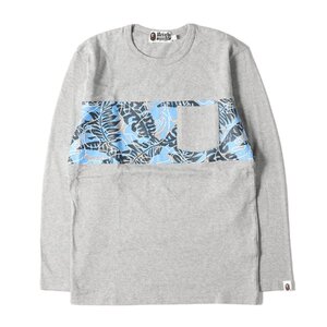 美品 A BATHING APE ア ベイシング エイプ Tシャツ サイズ:S 猿迷彩 ポケット クルーネック ロングスリーブ Tシャツ グレー カットソー