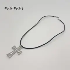 ★美品★　Folli Follie クロス型ネックレス　メタル　ラインストーン