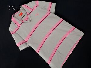 ネコポスOK PUMA プーマ ボーダー ポロシャツ size0/グレーｘピンク ■◆ ☆ eec8 メンズ