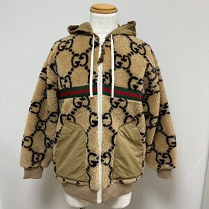 【未使用に近い】GUCCI グッチ MAXI GG WOOL JERSEY JACKET マキシGG ウール ジャージー ボア ジップアップ ジャケット size S