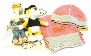 D&G(ディーアンドジー） ニット帽＆マフラー＆ぬいぐるみx2 キッズセット ピンク S