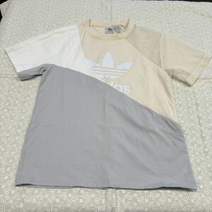 美品*アディダス*アディカラースプリット トレフォイル *半袖Tシャツ*Lサイズ*異素材*シースルー