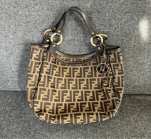 FENDI ズッカ柄 トートバッグ ハンドバッグ キャンバス ブラウン系 フェンディ ゴールド金具