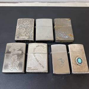 ●【MH-9158】中古品 ZIPPO ジッポー7点まとめ セット スリム 石あり 神龍 仁義 ハート ターコイズ 喫煙具【レタパプラス可】