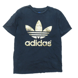 アディダス adidas トレフォイル ロゴ プリント Tシャツ カットソー 半袖 クルーネック ブラック ゴールド メンズ