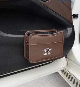 ★新品★BMW MINI ミニ★エンブレム 車用収納ケース車用ゴミ箱 車載収納 ティッシュ 収納小物入 スマホ収納 ブラウン