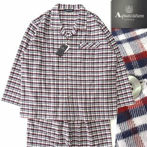 新品 1.7万 アクアスキュータム フランネル チェック パジャマ 3L 白 赤 紺 【J49329】 Aquascutum LONDON 秋冬 メンズ 開襟 前開き パンツ