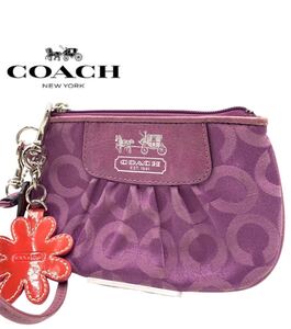 1円　美品　 COACH コーチ　ブランド　パープル　コインケース　小物入れ　小銭入れ　ストラップ付き　ポーチ　レディース　YP505