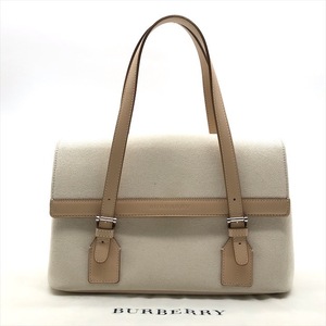 美品 BURBERRY バーバリー ノバチェック ハンド バッグ アイボリー ベージュ レディース キャンバス レザー k3043