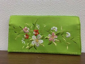 財布 長財布 布製 ベトナム お土産 グリーン 緑 手作り 札入れ 小銭入れ カード入れ 刺繍 未使用 新品