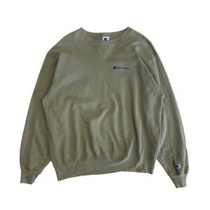 【XL】USA 古着 90s チャンピオン Champion 90年代 刺繍 ワンポイント トレーナー スウェット クルーネック カーキ オリーブ