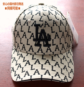 新品■希少限定 LA オフホワイト×黒 モノグラム (サイズF) ロサンゼルス baseball CAP 帽子 ストリート キャップ カジュアル セレブ