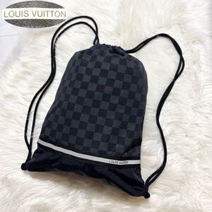 本物 美品 ルイヴィトン ダミエグラフィット 巾着袋 ジムバッグ バックパック ネイビー ブラック LOUIS VUITTON (レターパック配送可)