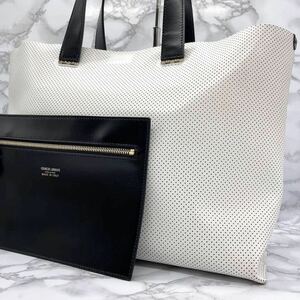 【入手困難/極美品】GIORGIO ARMANI ジョルジオアルマーニ トートバッグ 現行ロゴ クラッチ パンチング メンズ ビジネス レザー 肩がけ 