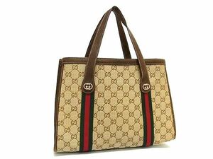 1円 GUCCI オールドグッチ ヴィンテージ シェリーライン GGキャンバス×レザー ハンドバッグ トート レディース ブラウン系 FC5232