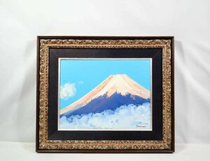 真作 足立辰巳 1975年大作油彩「朝焼冨士」画寸 53cm×41cm P10 岡山県を拠点に活動 光風会会員 沸き立つ雲海と陽光で染まる頂の冠雪 6093