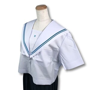 【新品未使用品】セーラー夏服上衣&おまけスカート1着★学生服*前開き*白襟*ライトブルー2ライン*白色*ホワイトボディ*145A*7号(SV145A)