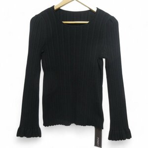 未使用 FOXEY フォクシー Knit Tops フレアスリーブ 長袖 リブニット カットソー セーター 41240 サイズ40 ブラック