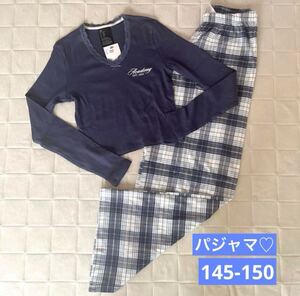 新品★H&M 女の子パジャマ★145 150 リブトップス＆チェックズボン　ルームウェア 長袖