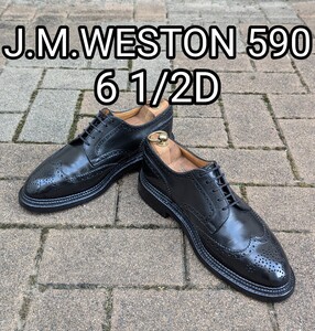 j.m.weston590トリプルソールダービー6/Dビンテージスチール&トップリフト新品交換済フルブローグ　ウイングチップ