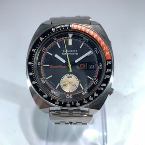 美品 SEIKO 5 SPORTS セイコー ５スポーツ スピードタイマー クロノグラフ 6139-6032 21石 自動巻き AT 黒文字盤　JDMブレス 稼動品