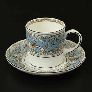 ◎520587 美品 WEDGWOOD ウェッジウッド フロレンティーンターコイズ 黒壺 デミタス カップ&ソーサー