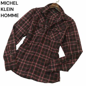 MICHEL KLEIN HOMME ミッシェルクラン オム 通年 シワ加工★ 長袖 スリム チェック シャツ Sz.48　メンズ　A4T08637_7#C