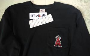 ☆メンズ☆大谷翔平☆ANGELS ☆エンゼルス☆胸元ポケット付きバッグにボールロゴプリントのカッコいい！紺色長袖トレーナー(o^―^o)サイズM