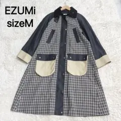 EZUMi エズミ　チェックコンビロングコートウール　ゆったり　sizeM