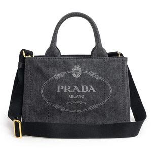 （新品・未使用品）プラダ PRADA カナパ トート 2WAY ショルダー ハンドバッグ デニム NERO ネロ ブラック グレー 黒 ゴールド金具 1BG439