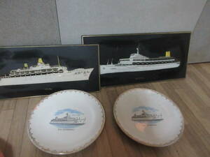 ⑤客船「ORIANA」「CANBERRA」プラプレート＆陶器絵皿セット　オリアナ号　キャンベラ号