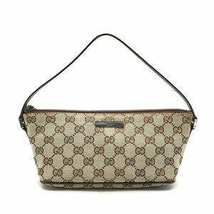 1円 良品 GUCCI グッチ GGキャンバス ロゴプレート ミニ ハンド バッグ ポーチ レディース ブランド 鞄 k2580