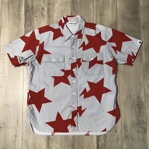 BAPESTA 半袖シャツ Mサイズ レッド × グレー a bathing ape star エイプ ベイプ アベイシングエイプ スター BAPE STA NIGO y27