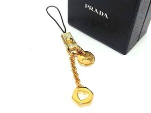 1円 ■新品同様■ PRADA プラダ ハート キーホルダー ストラップ チャーム レディース メンズ ゴールド系 FF7658