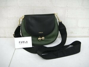 9123T【本物保証】 FURLA フルラ ポルタジョイア ショルダーバッグ がま口 2way レザー グリーン×ブラック 美品