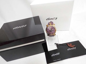 新品同様 GaGa MILANO ガガミラノ マヌアーレ スリム 46mm 5085.03 クォーツ パープル 型押しカーフ