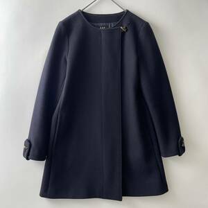 【ポーランド製】A.P.C. size/XS (ka) アーペーセー ウール メルトン コート ノーカラー アウター ネイビー 紺 APC coat