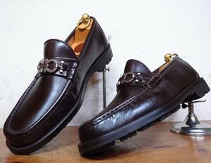 【極美品/送料無料】ITALY製 Salvatore Ferragamo/フェラガモ ガンチーニ ビットローファー Mens 61/2EE 24.5cm相応 ブラウン ラバーソール