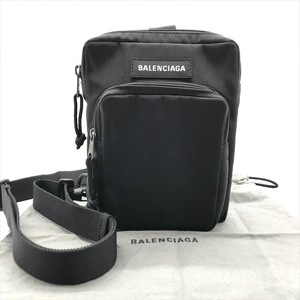 美品 BALENCIAGA バレンシアガ ロゴ エクスプローラー ナイロン クロスボディ ショルダー バッグ ブラック a6176