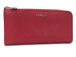 ■美品■ FURLA フルラ バビロン レザー L字ファスナー 長財布 ウォレット 札入れ 小銭入れ レディース レッド系 DH0543