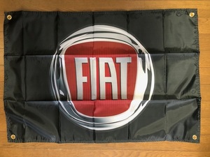 ガレージ、お部屋に！オフ会で目立つ！フィアット　FIATロゴバナー　黒タペストリー　通常サイズ　送料無料！500　5000